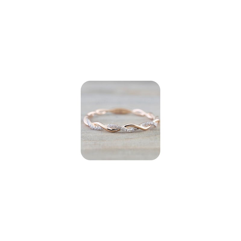 Metmejiao Metemjiao 14K Rose Gold Stack Twisted Ring Twist Ring Stackable Diamond Rings Wedding Party Women Fashion Jewelry for Women Size 8 - Image 1